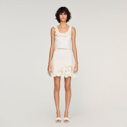 Calice Floral Knit Crop Top White