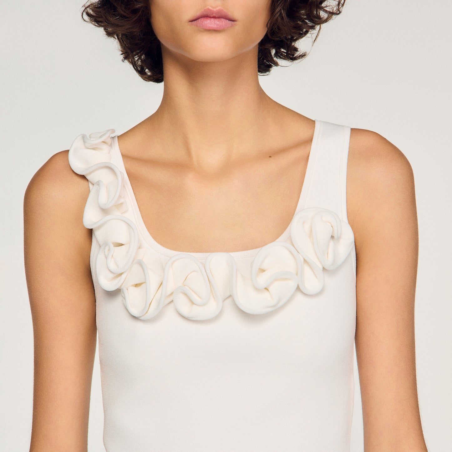Calice Floral Knit Crop Top White