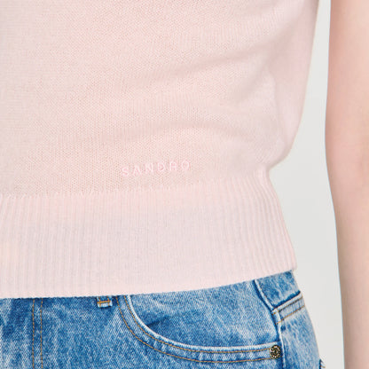 Calliste Embroidered Short Wool Cashmere Top Light Pink