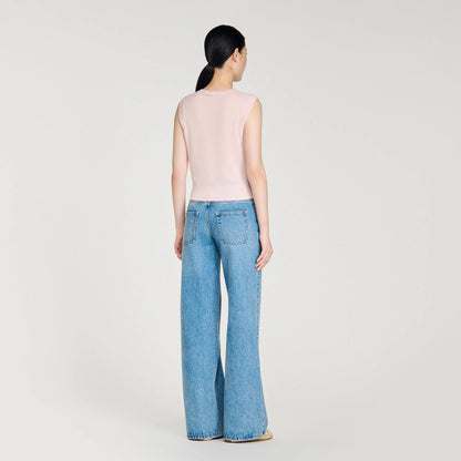 Calliste Embroidered Short Wool Cashmere Top Light Pink