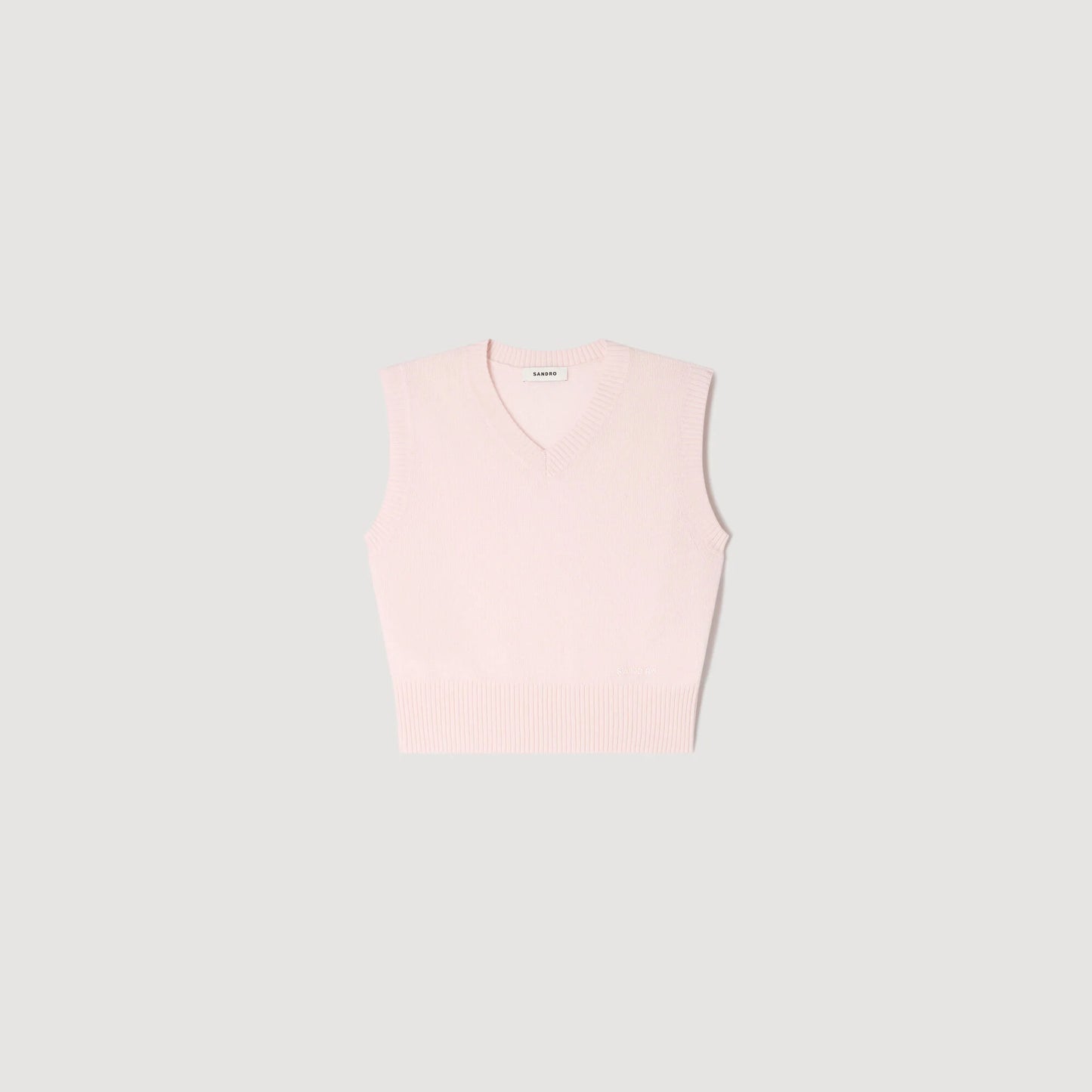 Calliste Embroidered Short Wool Cashmere Top Light Pink