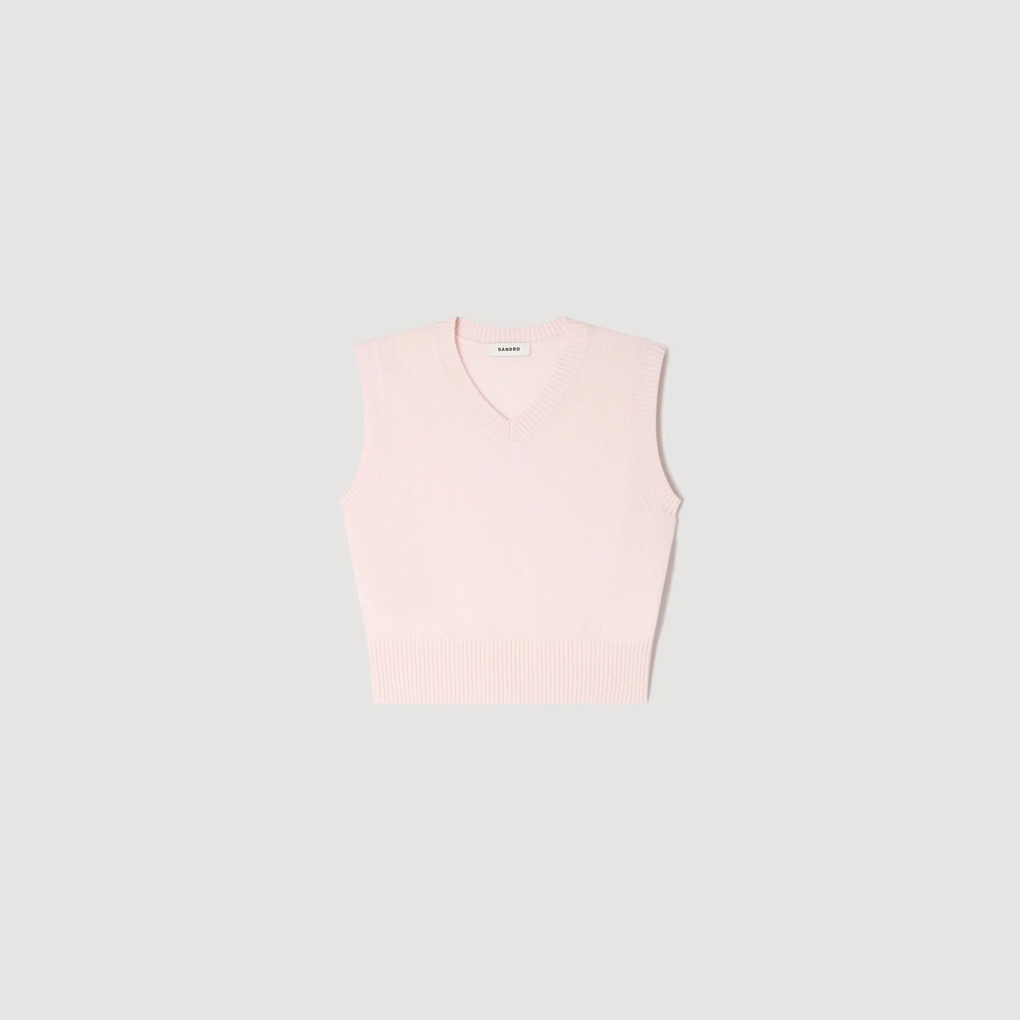 Calliste Embroidered Short Wool Cashmere Top Light Pink