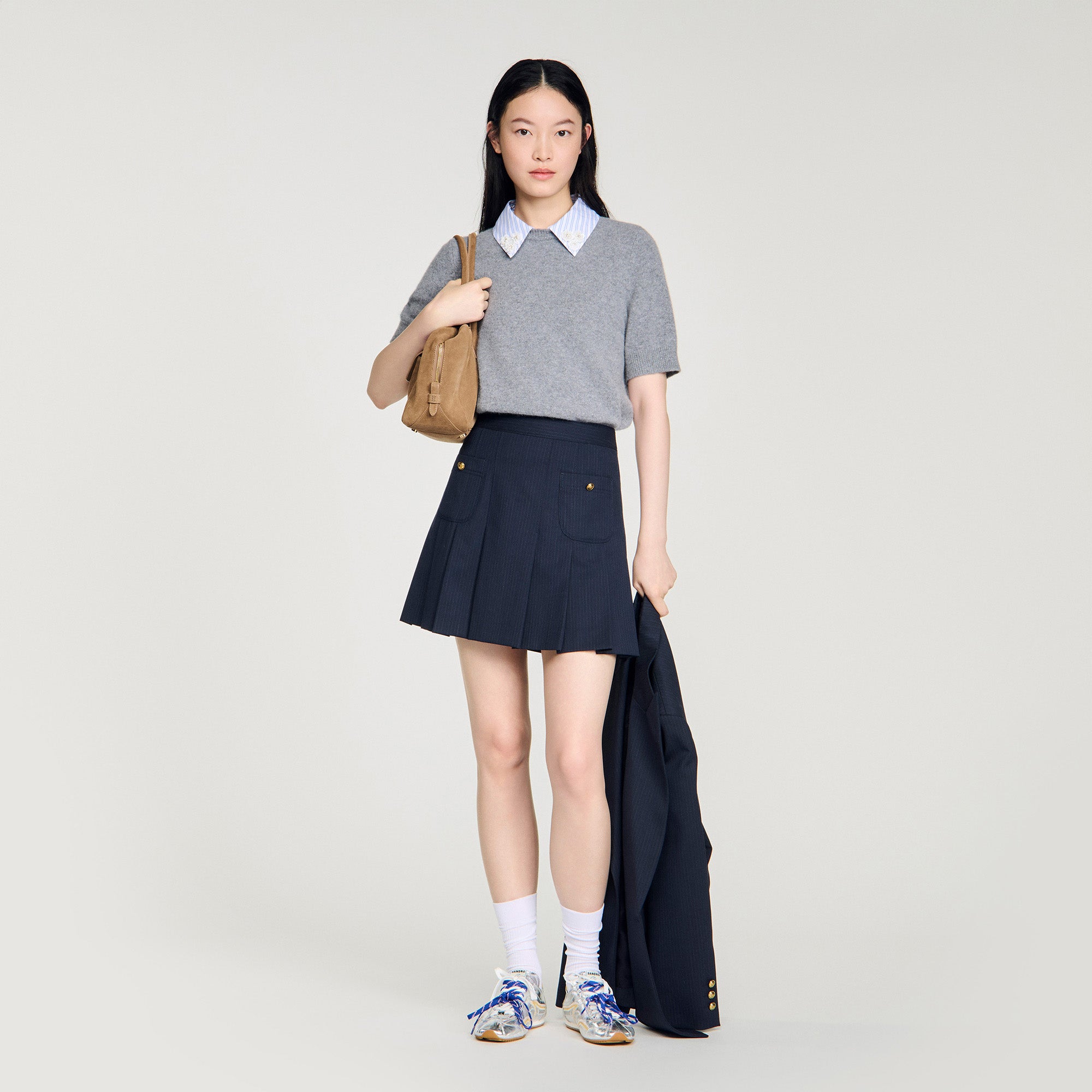 Theo Detachable Collar Wool Jumper Grey
