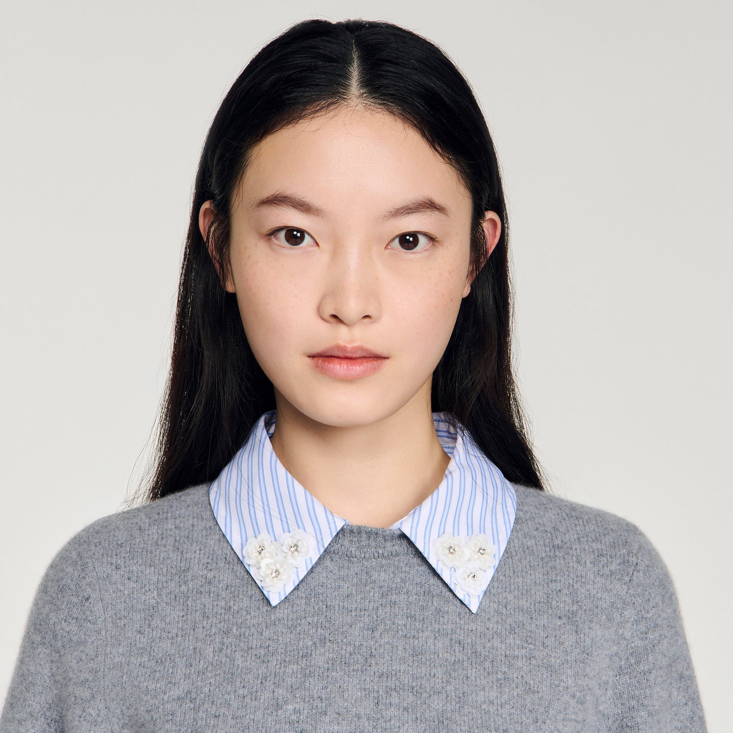 Theo Detachable Collar Wool Jumper Grey