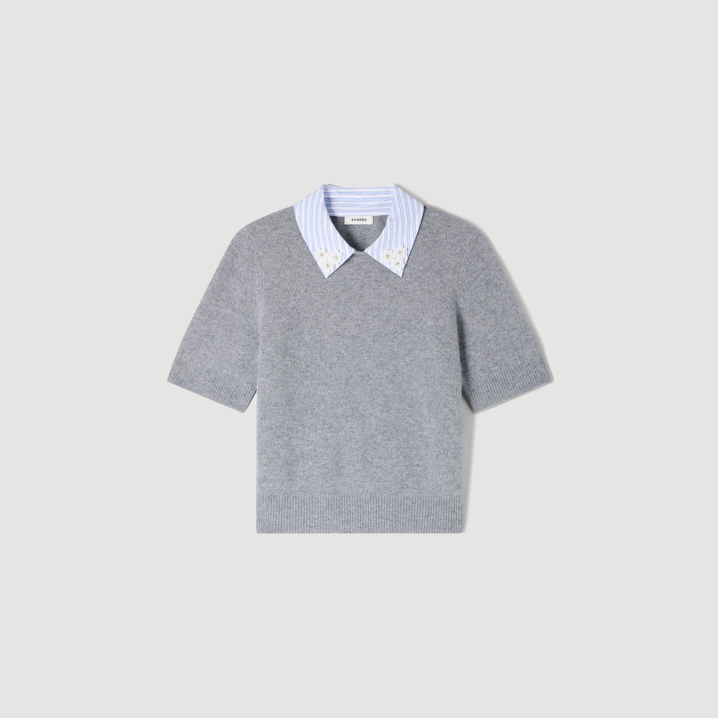 Theo Detachable Collar Wool Jumper Grey