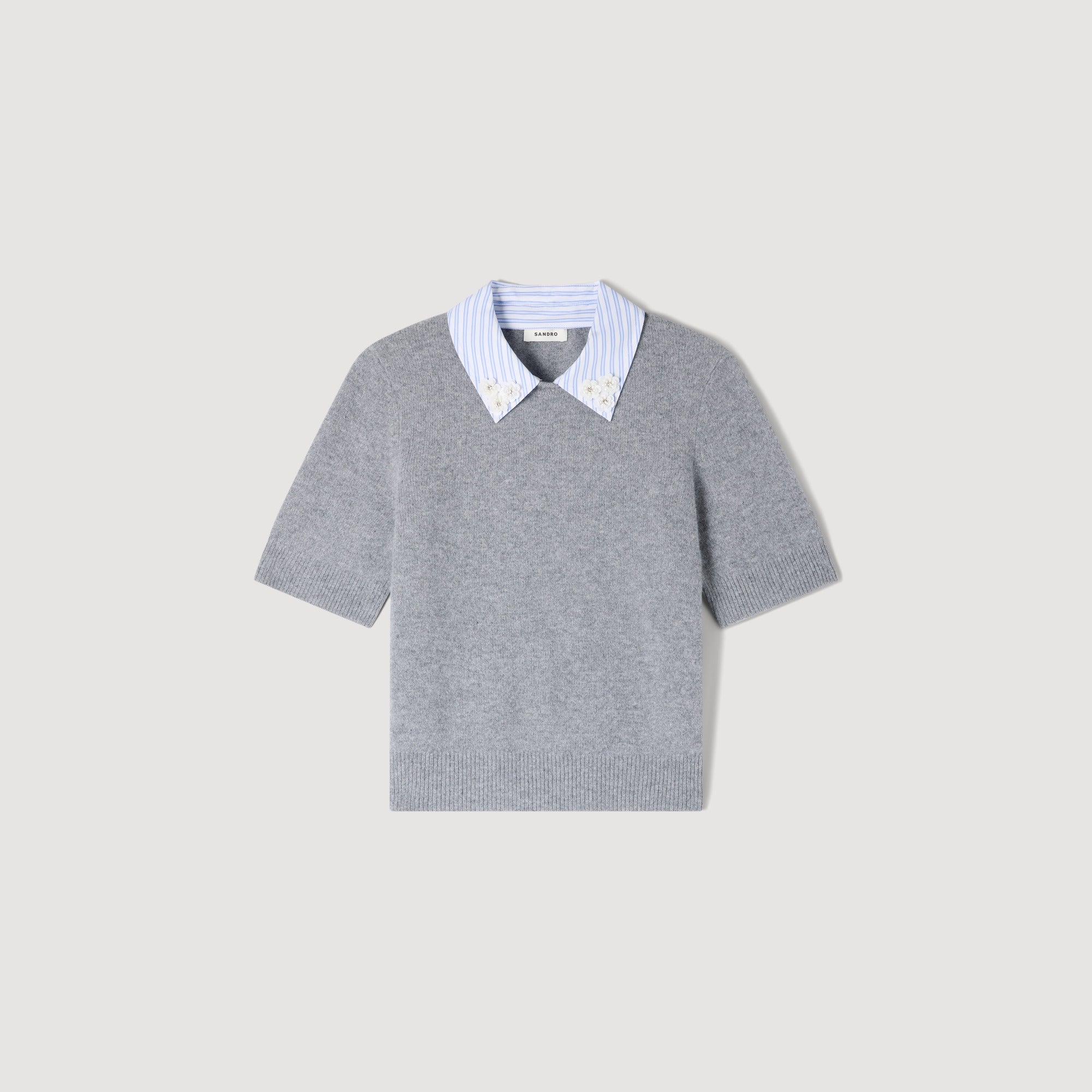 Theo Detachable Collar Wool Jumper Grey