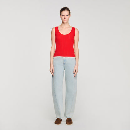 Filipo Knit And Lace Top RED