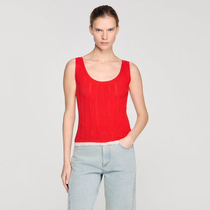 Filipo Knit And Lace Top RED