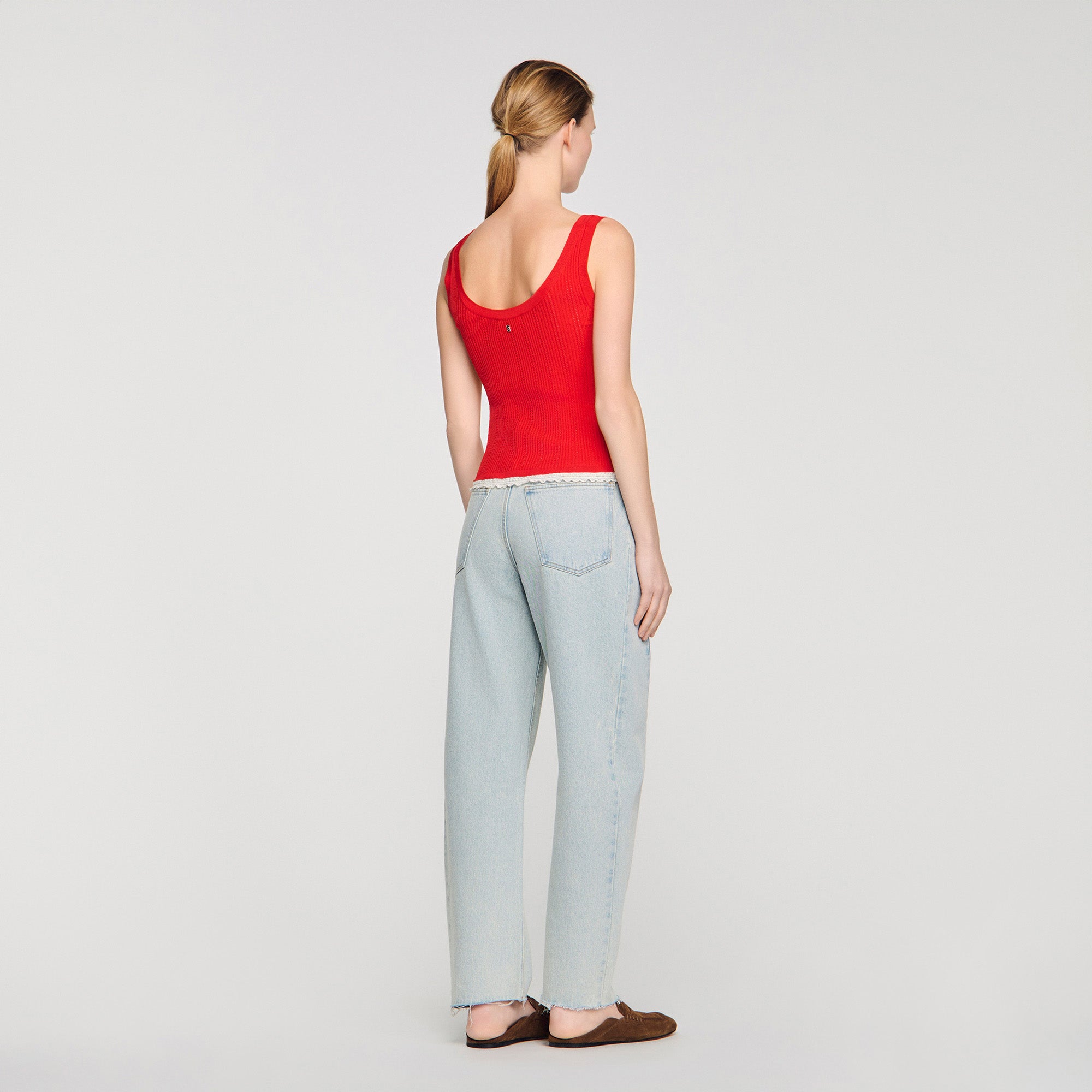 Filipo Knit And Lace Top RED