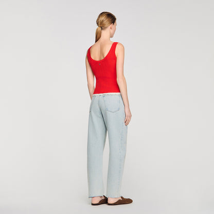 Filipo Knit And Lace Top RED