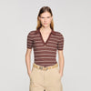 Driss Striped V-Neck Polo Jumper Brown