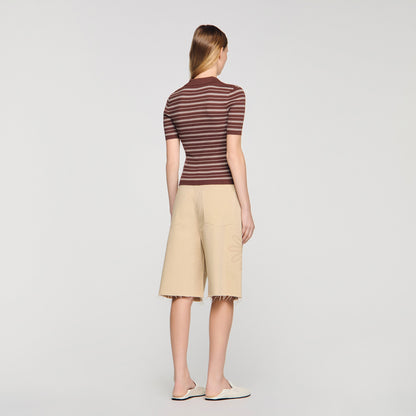Driss Striped V-Neck Polo Jumper Brown