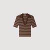 Driss Striped V-Neck Polo Jumper Brown