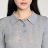 Lessio Pointelle Polo-Neck Wool Jumper Grey