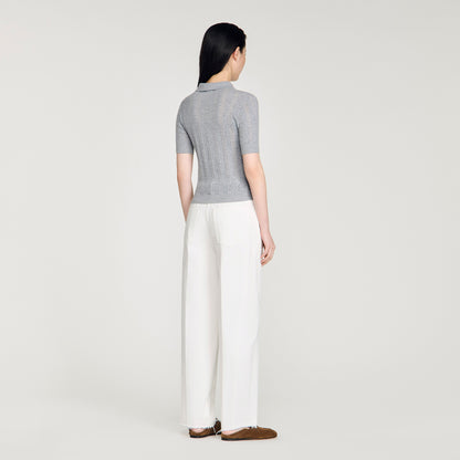 Lessio Pointelle Polo-Neck Wool Jumper Grey