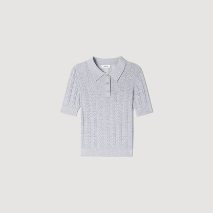 Lessio Pointelle Polo-Neck Wool Jumper Grey