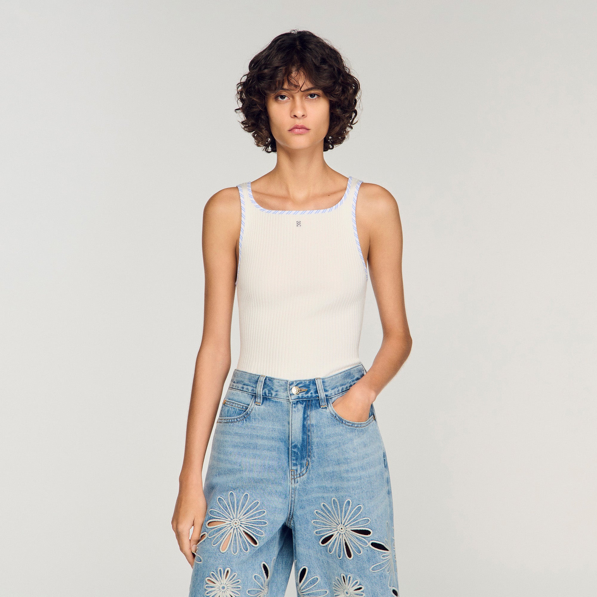 Ribbed Vest Top Ecru