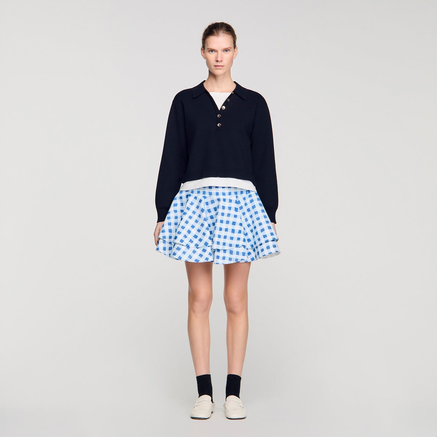 Doryan Metal Button Layered Collar Jumper Navy Blue