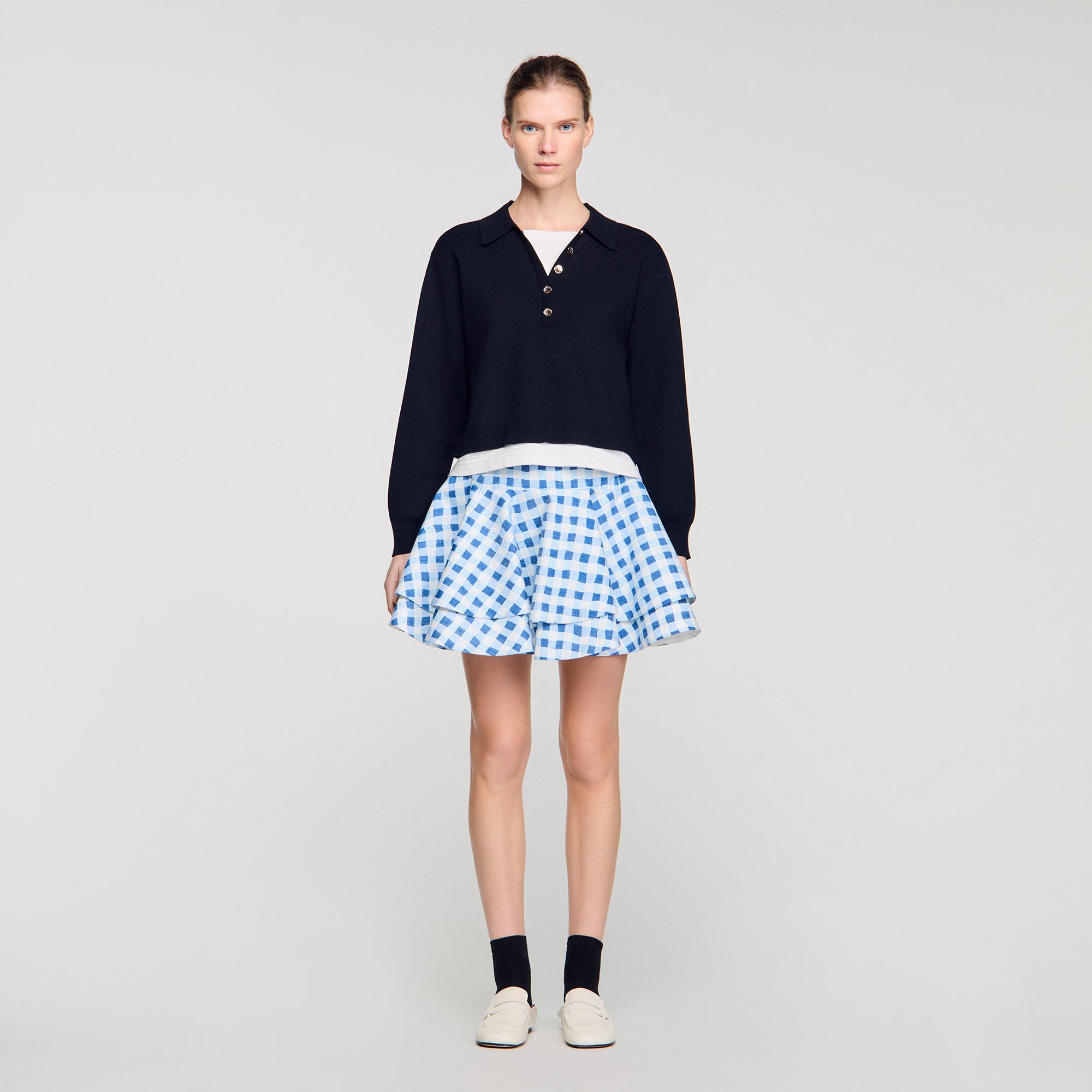 Doryan Metal Button Layered Collar Jumper Navy Blue