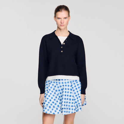 Doryan Metal Button Layered Collar Jumper Navy Blue