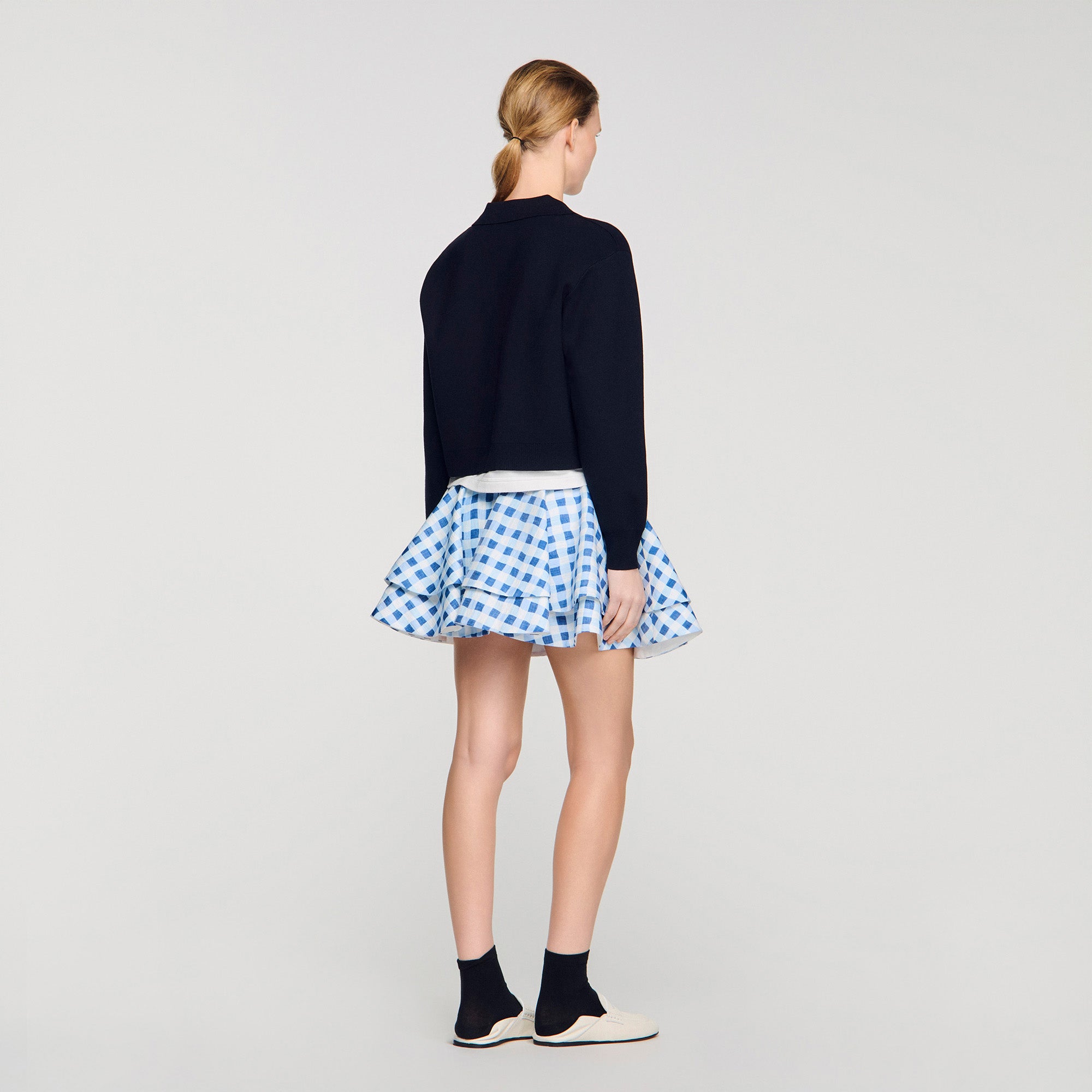 Doryan Metal Button Layered Collar Jumper Navy Blue