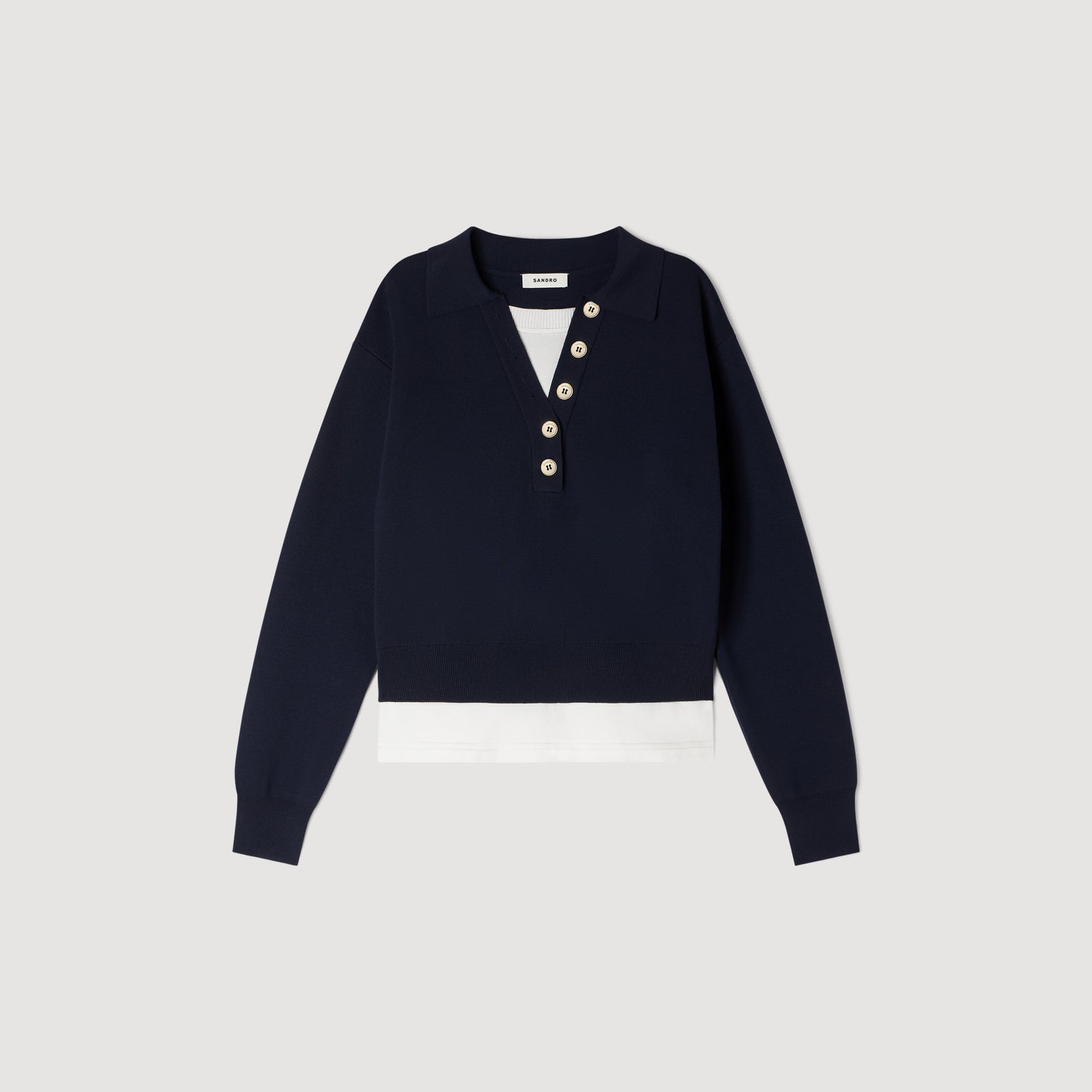 Doryan Metal Button Layered Collar Jumper Navy Blue