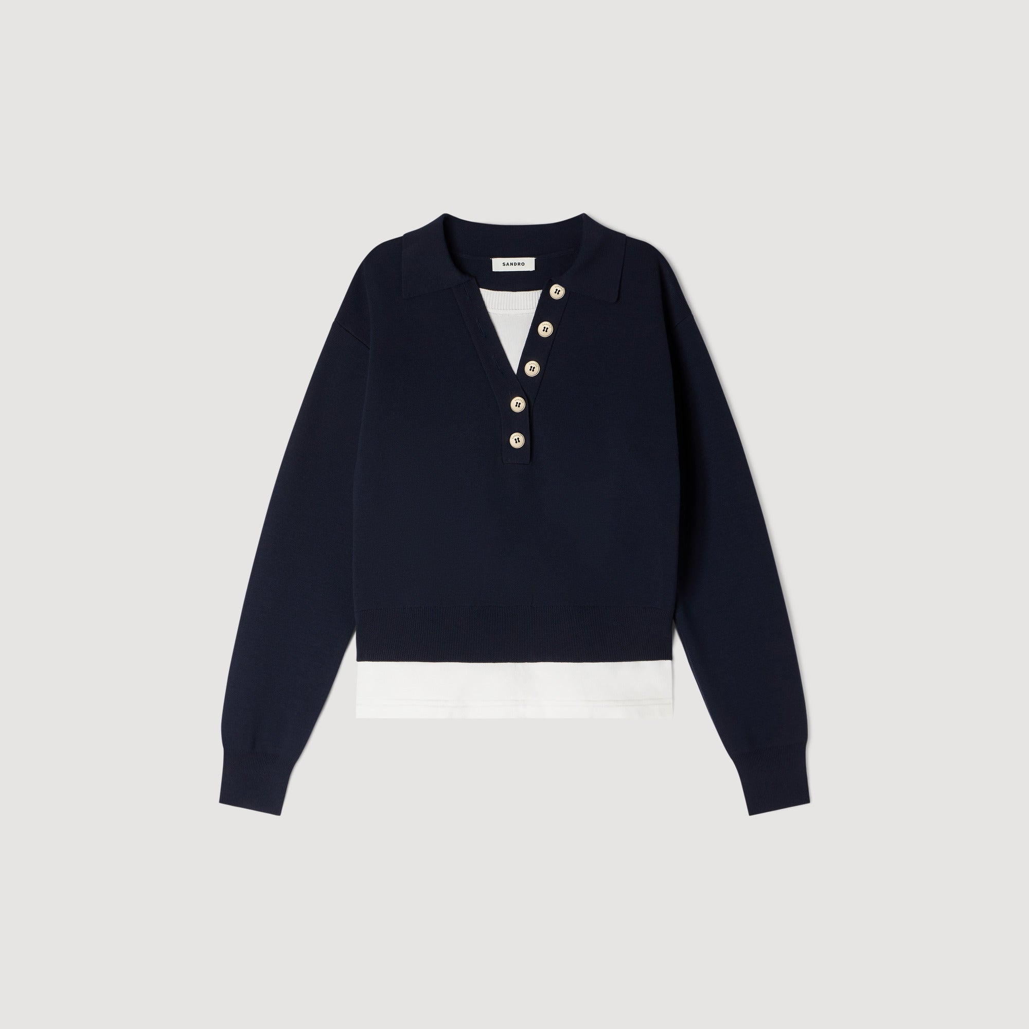 Doryan Metal Button Layered Collar Jumper Navy Blue