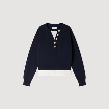 Doryan Metal Button Layered Collar Jumper Navy Blue