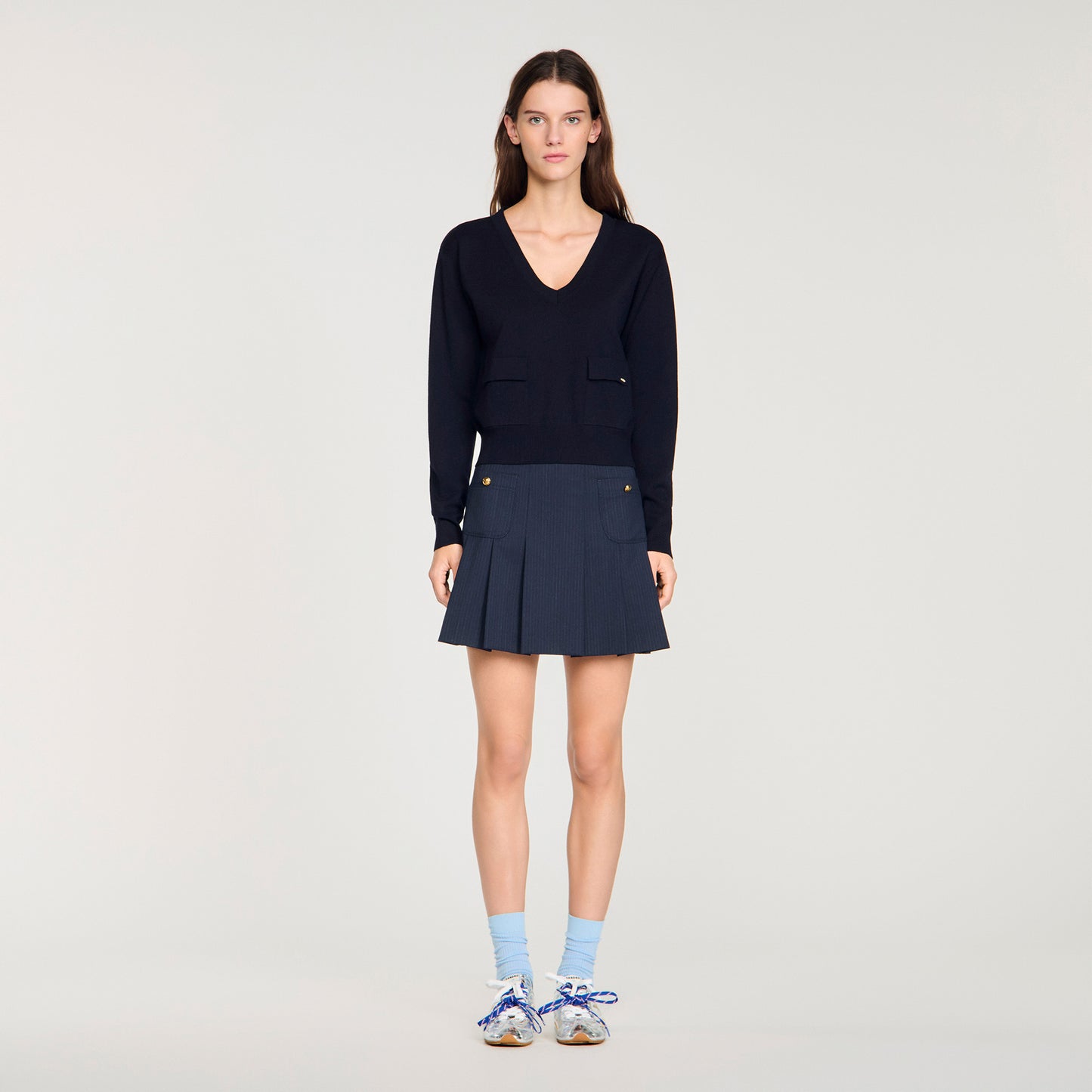 Malroy V-Neck Wool Jumper Navy Blue