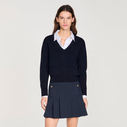 Malroy V-Neck Wool Jumper Navy Blue