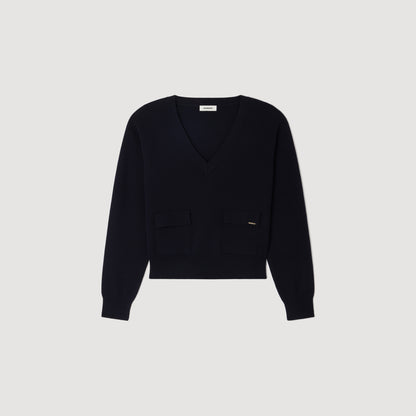 Malroy V-Neck Wool Jumper Navy Blue