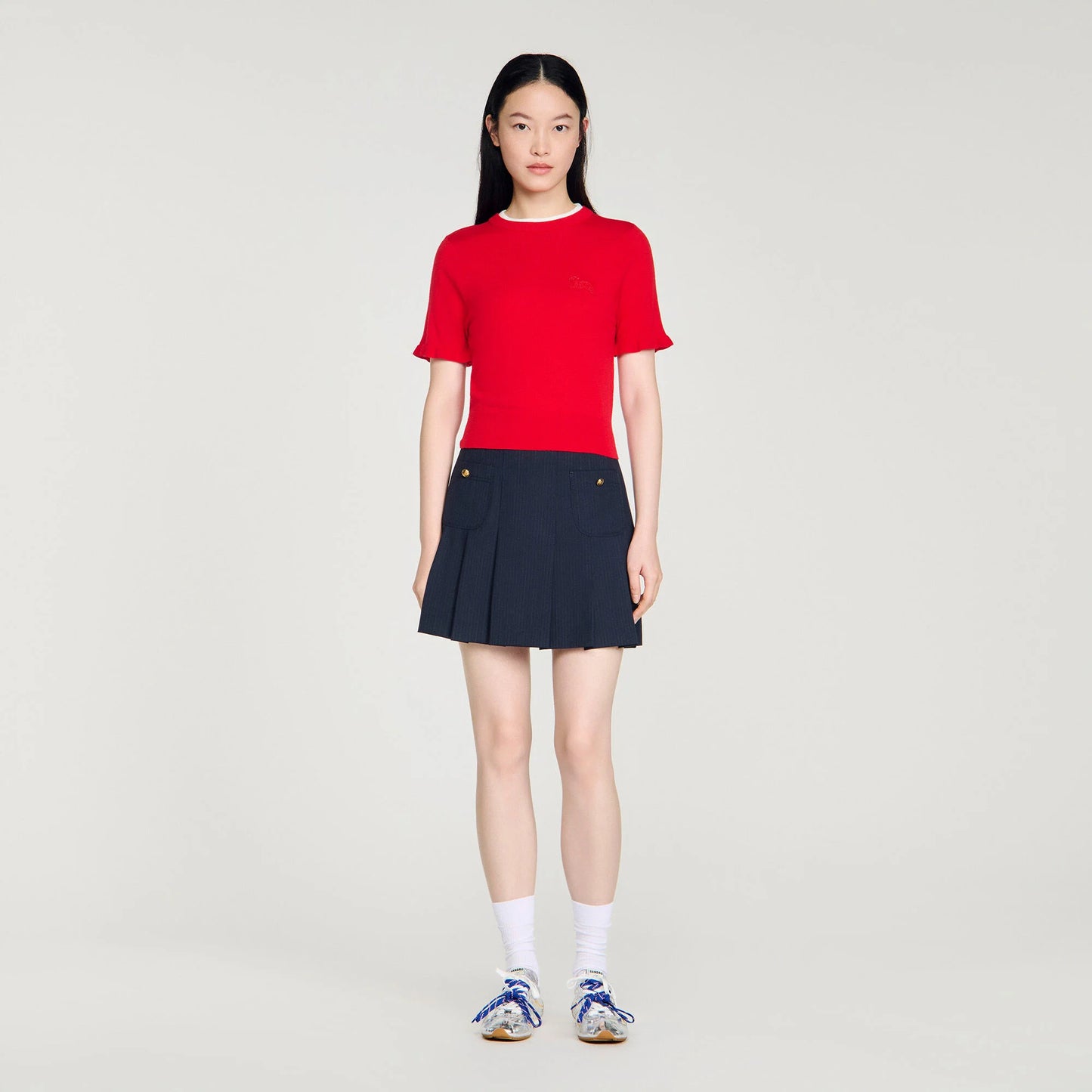 Sweet Contrast Collar Wool Jumper Red