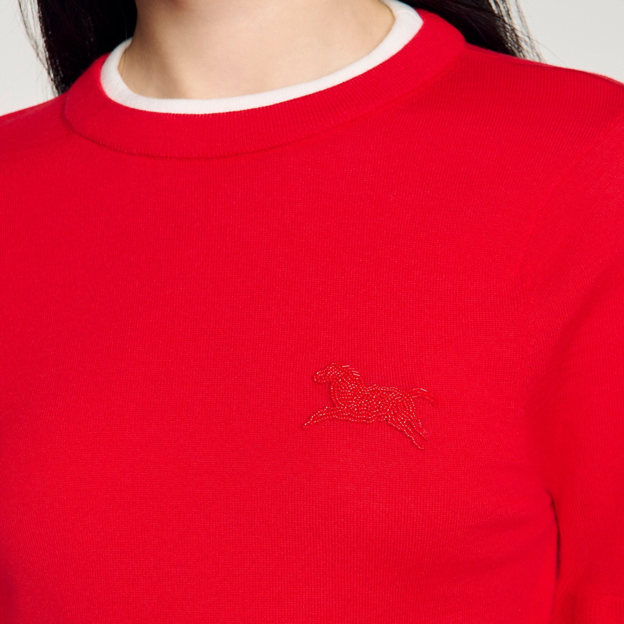 Sweet Contrast Collar Wool Jumper Red