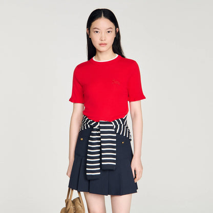 Sweet Contrast Collar Wool Jumper Red