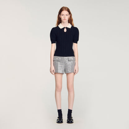 Madine Pearl Collar Cable Knit Jumper Black