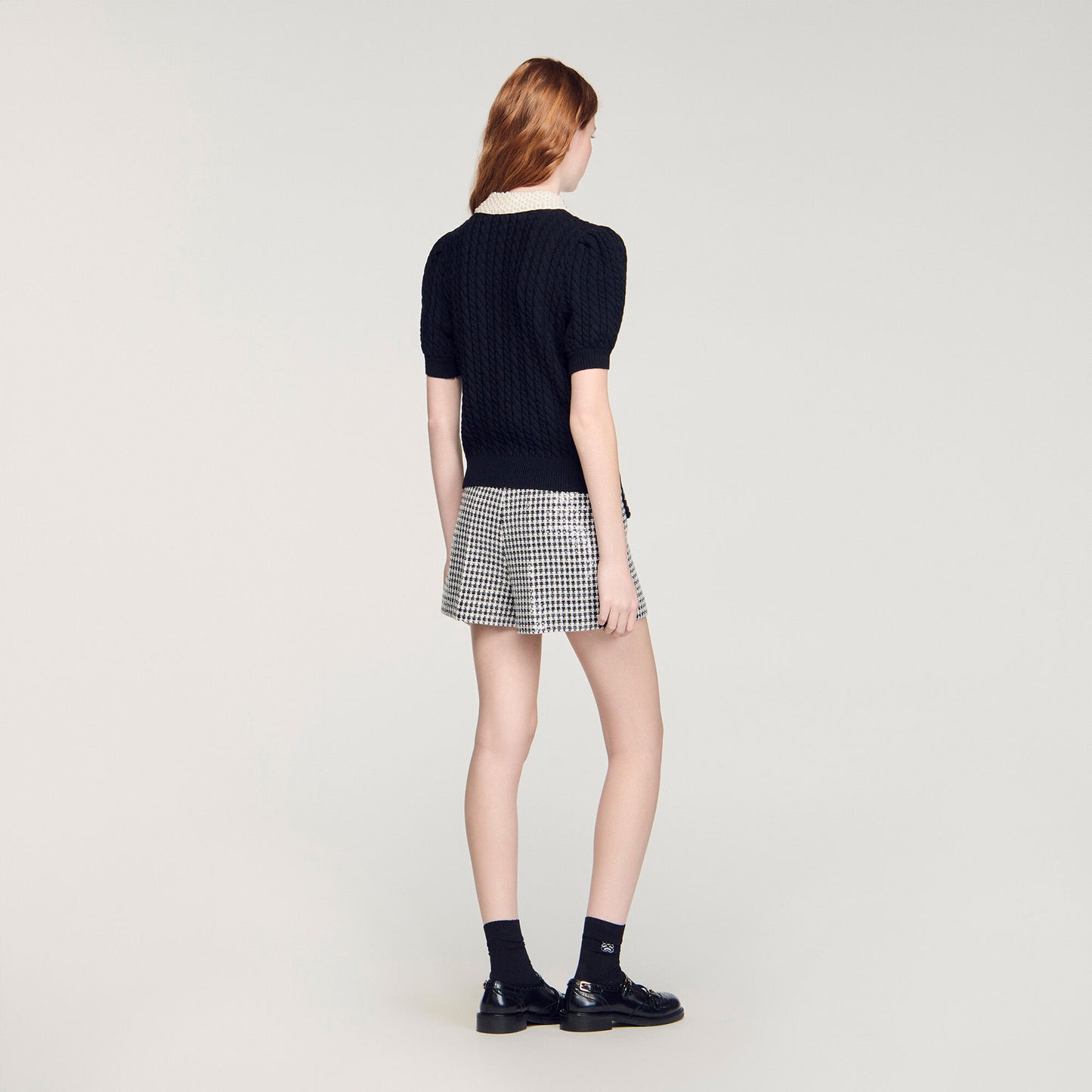 Madine Pearl Collar Cable Knit Jumper Black