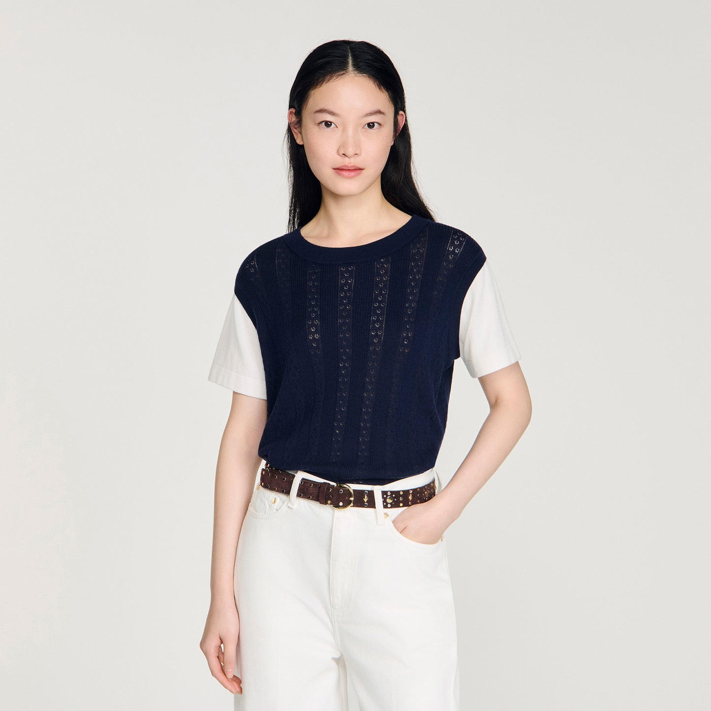 Artemia Pointelle Knit Jumper NAVY BLUE