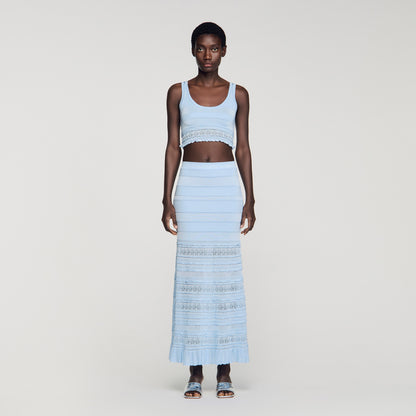 Andre Pointelle Knit Crop Top Sky Blue