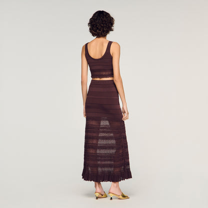 Andre Pointelle Knit Crop Top Brown