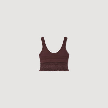Andre Pointelle Knit Crop Top Brown