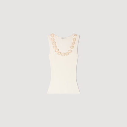 Freesia Ribbed Jumper With Beaded Roses White