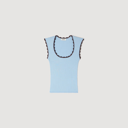 Belize Crochet Detail Knit Top Sky Blue