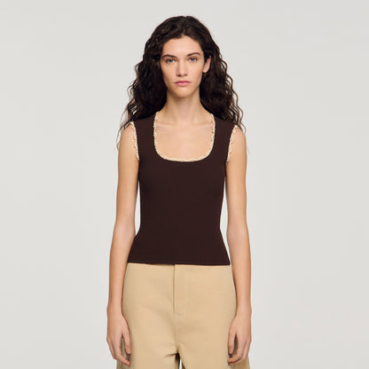 Belize Crochet Detail Knit Top Brown