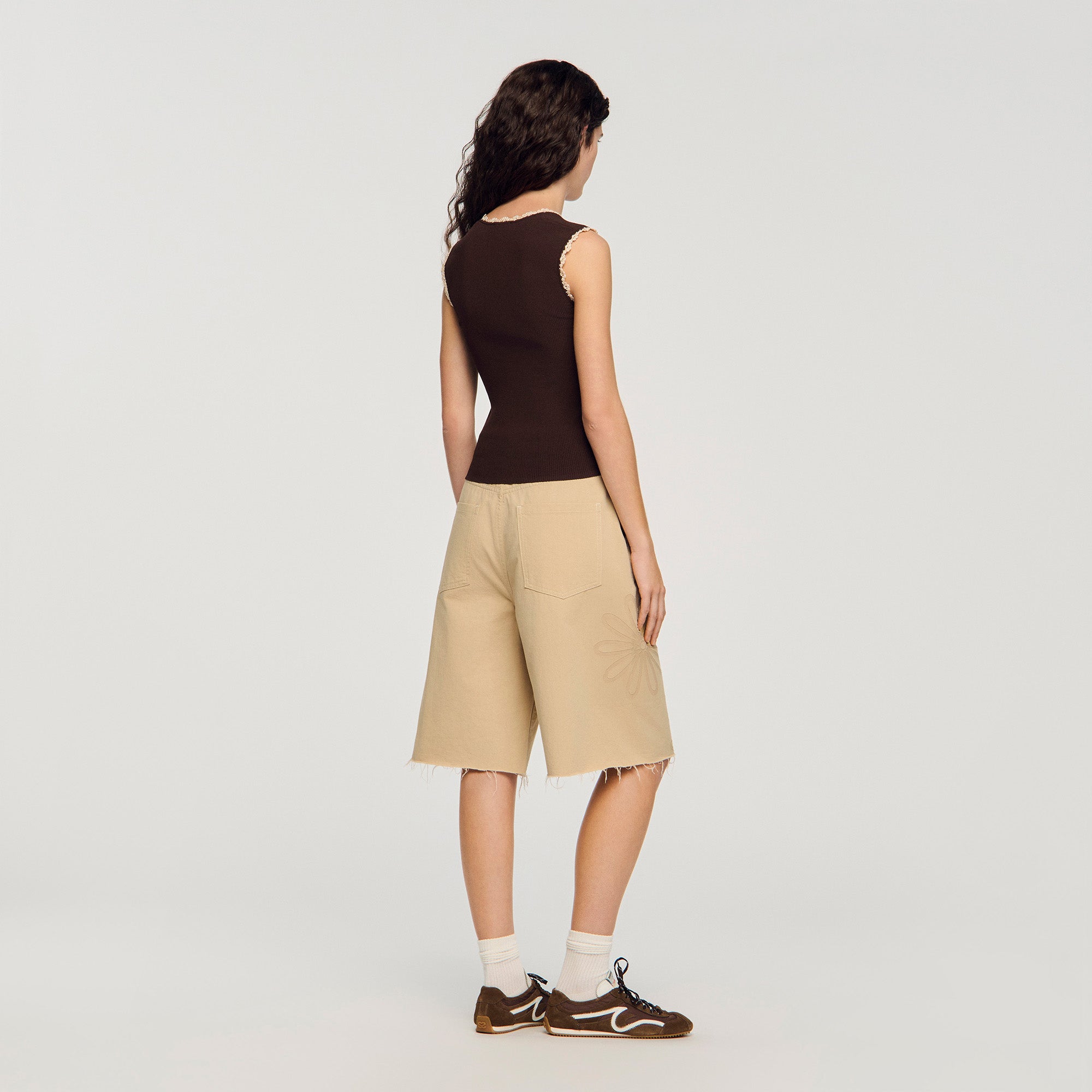 Belize Crochet Detail Knit Top Brown