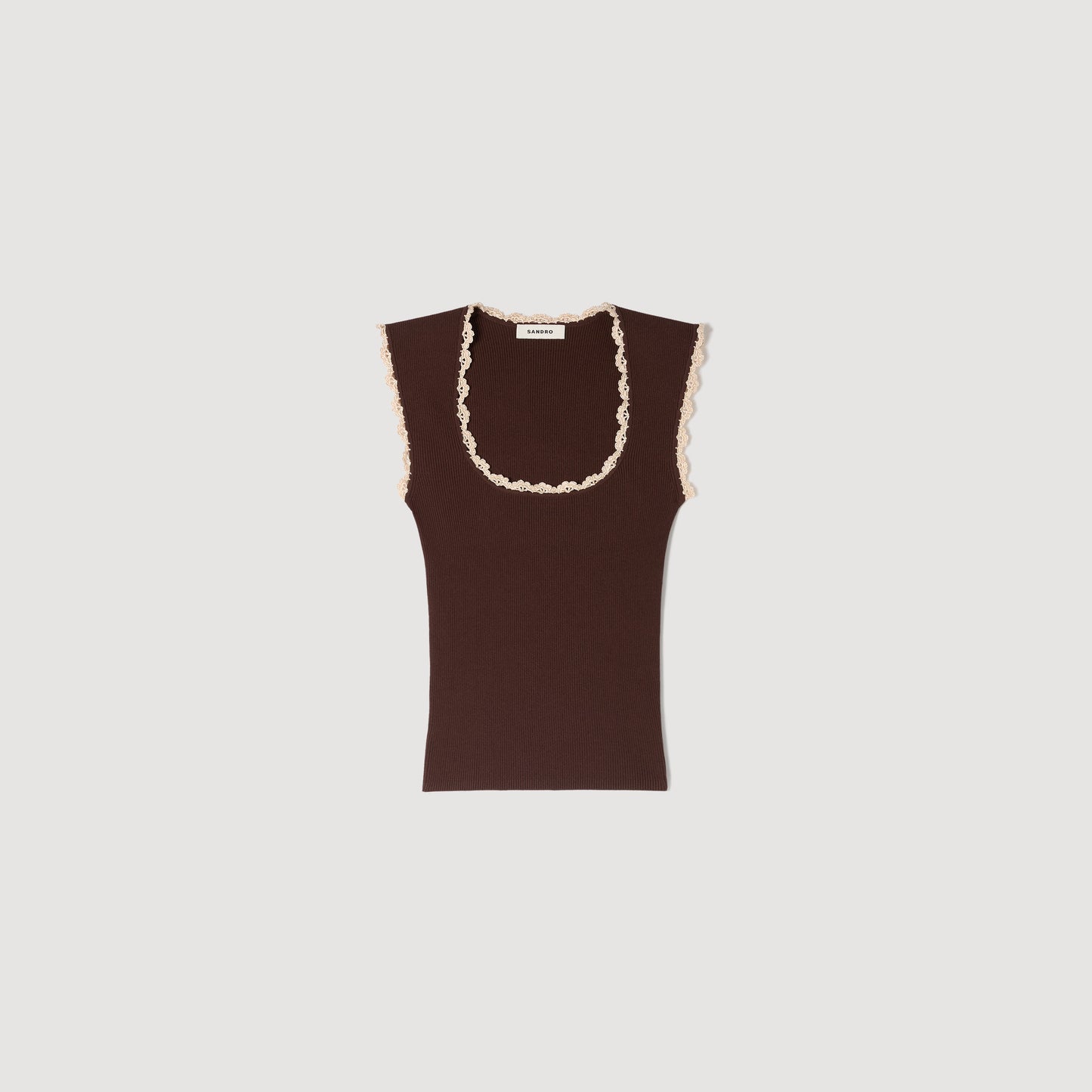Belize Crochet Detail Knit Top Brown