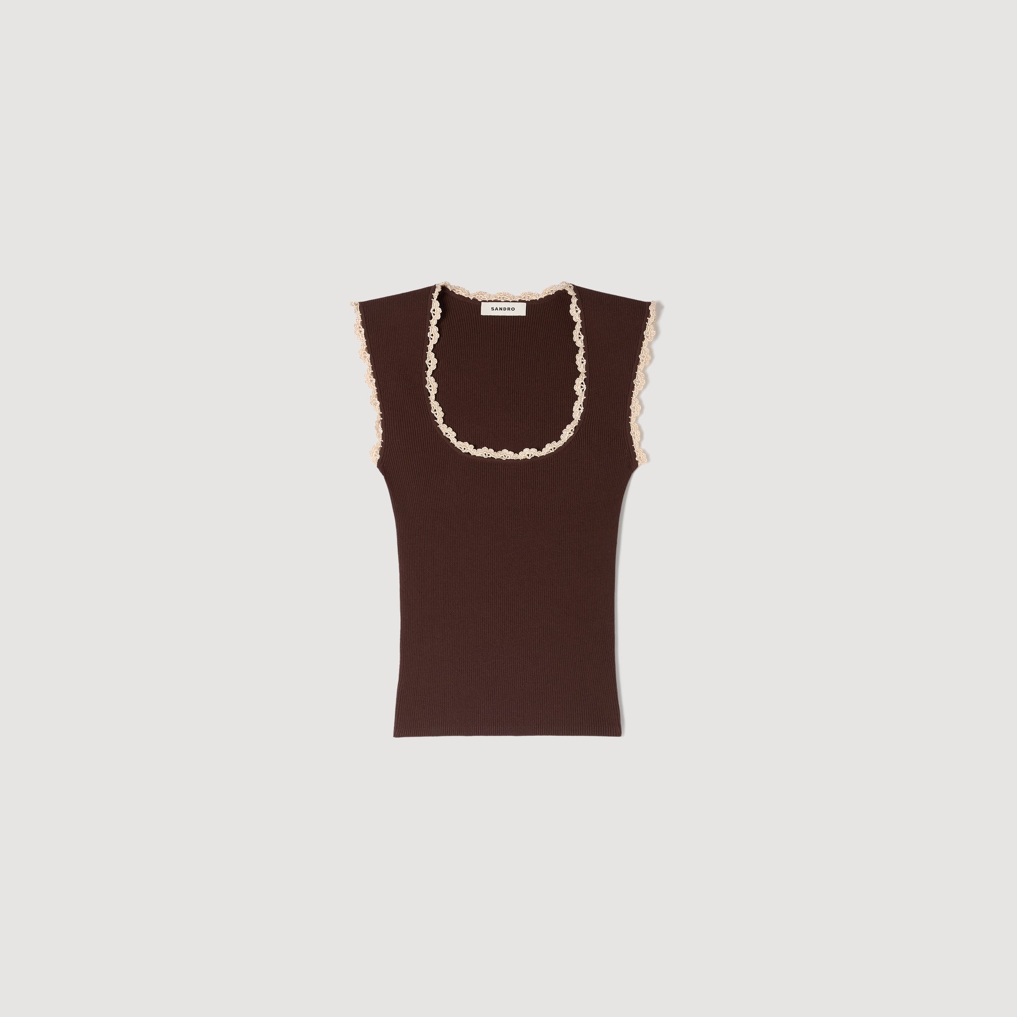 Belize Crochet Detail Knit Top Brown
