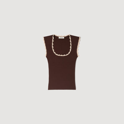 Belize Crochet Detail Knit Top Brown