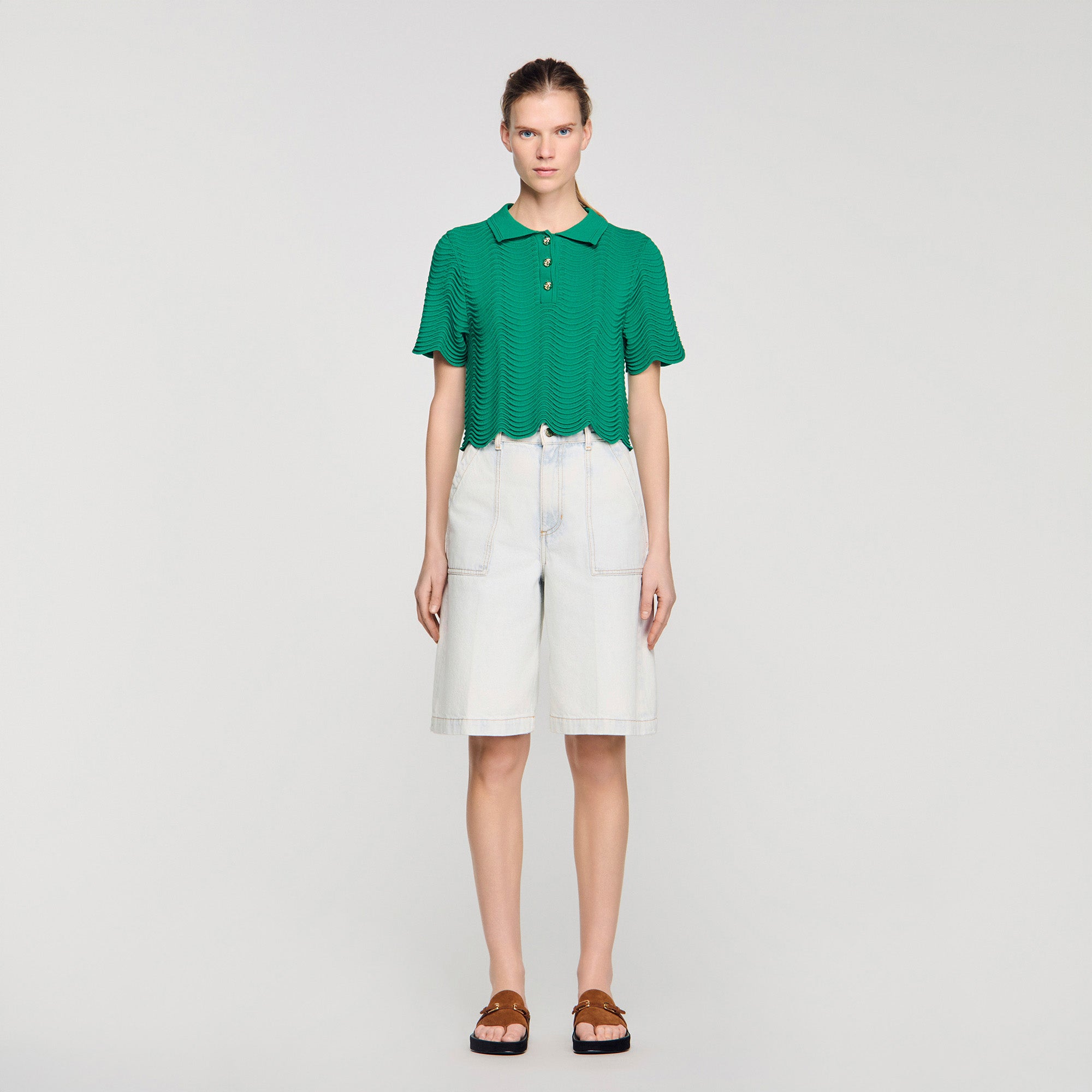 Campea Cropped Decorative Knit Jumper EMEURAUDE GREEN