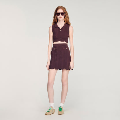 Davis Cropped Decorative Knit Top Brown