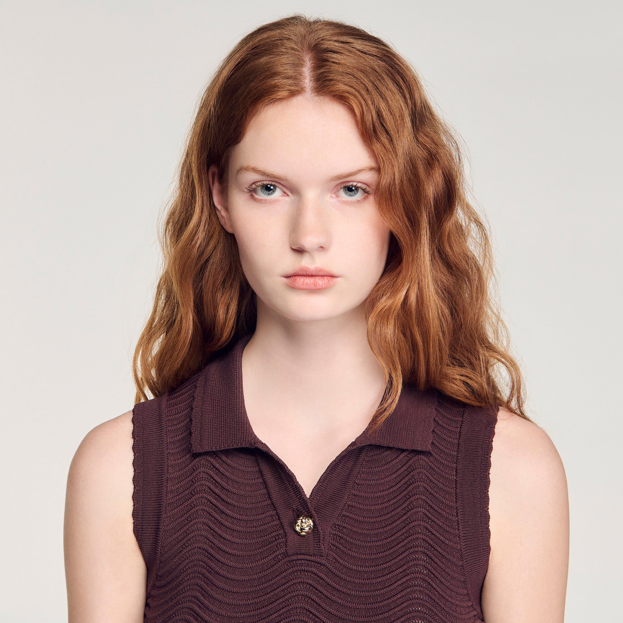 Davis Cropped Decorative Knit Top Brown